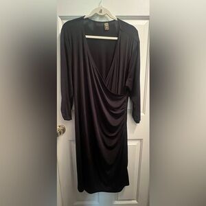 24/7 Comfort Apparel Black Ruched Wrap Dress